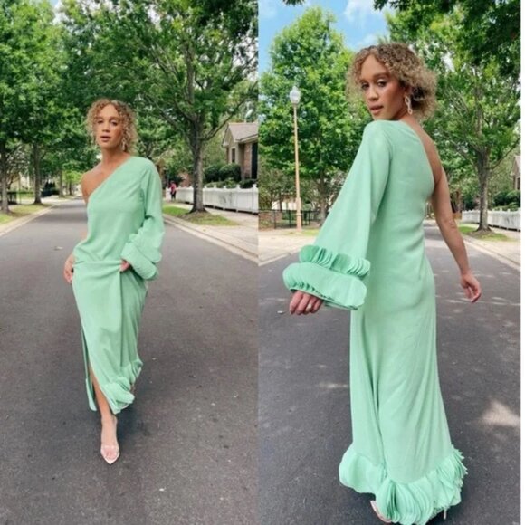 Alexis‎ Jamie Persian Green Maxi Dress One Shoulder Laser Cut Gown S - Picture 2 of 16